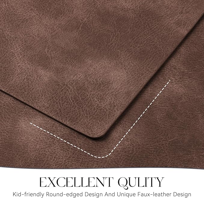 MOSAYT Vinyl Placemats Set of 6-12 X 17 Inch - Faux Leather 100% Waterproof Oil-Proof Wipeable PU Place Mats, Heat Resistant Reversible Table Mats for Kitchen, Dining, Outdoor (Coffee)