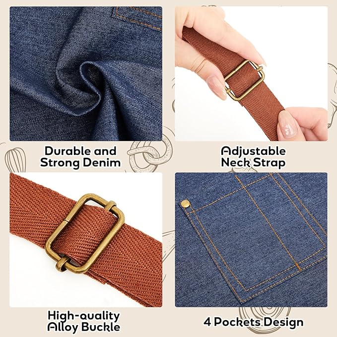 2 Pack Denim Apron with Pocket Adjustable Blue Jean Work Apron for Women Men Kitchen Chef Baking Gardening BBQ Cooking Crafting Woodworking