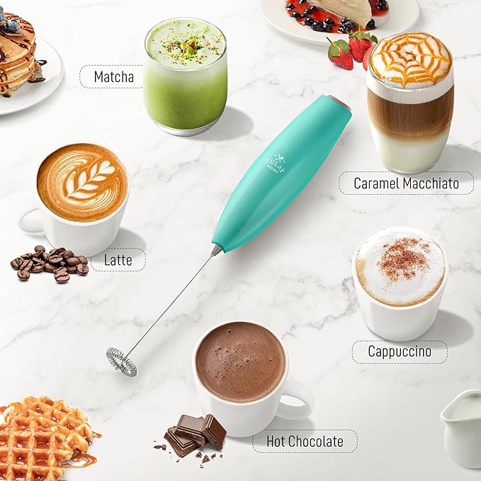 Zulay Kitchen Milk Frother Handheld Electric Whisk with AA Duracell Batteries – Durable Drink Mixer for Coffee, Lattes, Cappuccinos & More - Aqua