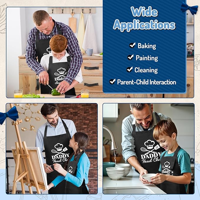 R HORSE 2Pcs Adults Kids Matching Apron Set Daddy and Me Adjustable Kitchen Apron with 2 Pockets Parent and Child Matching Gift for Father's Day Dad Son Cooking Baking Painting Training