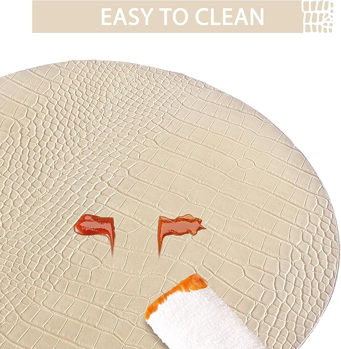 Jovono Round Leather Placemats for Round Tables Set of 4, Beige Place Mats and Coasters, Wipeable Waterproof Heat Resistant Table Mats Easy to Care for Indoor Decor 13 inch Diameter