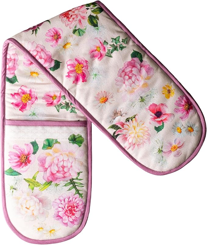 Maison d' Hermine Pivoine 100% Cotton Easter Double Oven Glove with Loop Heat Resistant for BBQ | Cooking | Baking | Grilling | Microwave | Barbecue | Spring/Summer (7.5 Inch by 35 Inch)