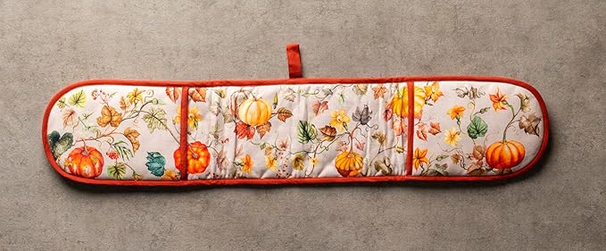 Maison d' Hermine Double Oven Mitt (7" x 35") 100% Cotton Heat Resistant BBQ Cooking Gloves with Loop for Thanksgiving Christmas Decorations Baking Cooking Barbeque Handling Hot Pan (Potiron)