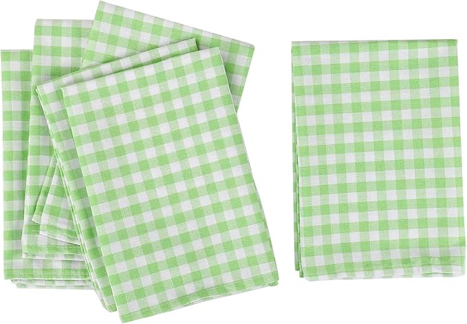 Buffalo Plaid Cloth Napkins Set of 6, 18 x 18 Inches Green White Cotton Washable Table Napkins, Reusable Gingham Cloth Dinner Napkins for Weeding, Parties, Thanksgiving, Christmas, Kitchen Dining