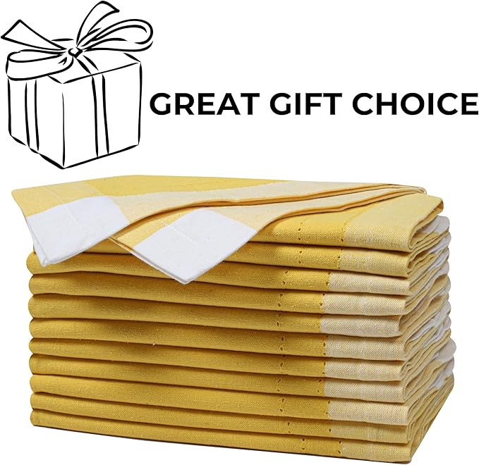 Bedding Craft Cotton Cloth Napkins Set of 12 – 20x20 Yellow Multi Double Hemstitched – Machine Washable Fabric Dinner Napkins for Weddings, Parties & Table Settings