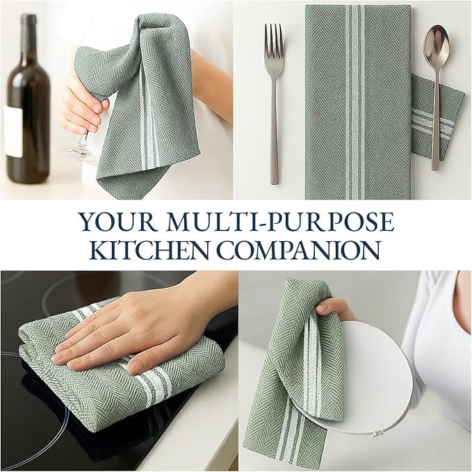 LANE LINEN Kitchen Towels Set - 100% Pure Cotton Dish Towels for Kitchen, Super Absorbent Kitchen Hand Towel, Tea Towels, Soft & Durable Dish Cloths, Pack of 6 – 14”x25”, Olive