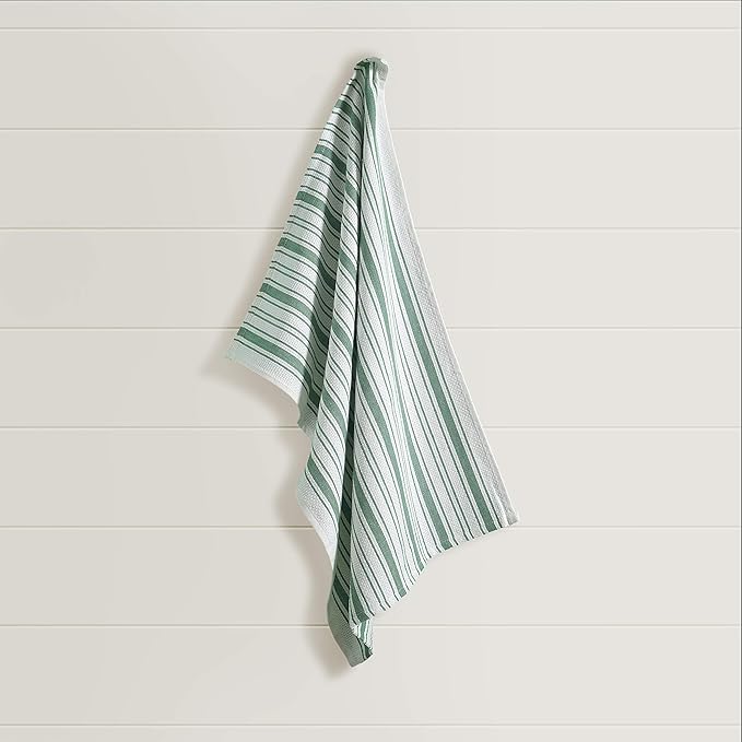 Kitchen Towels Set – Pack of 6 (20’’ x 30’’) Extra Large Premium Cotton Dish Towels for Kitchen – Basket Weave Towels – Absorbent – 100% Cotton – with Hanging Loop – Green