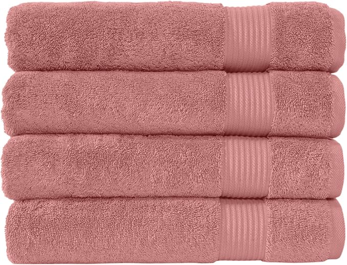 Classic Turkish Towels CTT - Premium 4 Piece Bath Towel Set, Made with 100% Turkish Cotton, Quick Drying, Highly Absorbent & Comfy Towels for Spa & Hotel | 30"x54" (Coral)