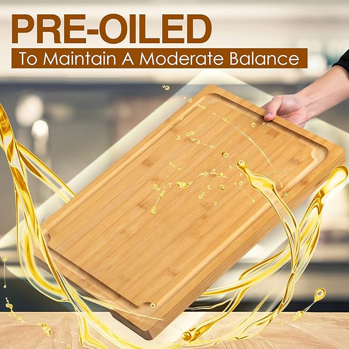 2XLarge Cutting Board, 20" Bamboo Cutting Boards for Kitchen with Juice Groove and Handles Kitchen Chopping Board for Meat Cheese board Heavy Duty Serving Tray, 2XL, Empune