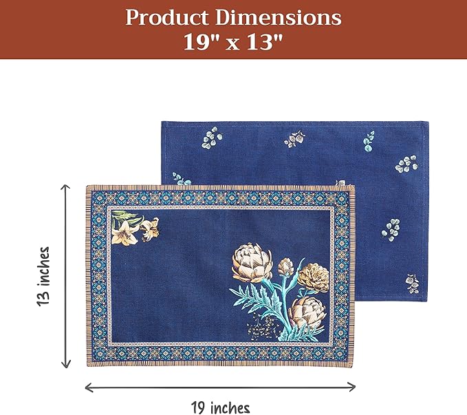 Maison d' Hermine Placemats 100% Combed Cotton Premium Set of 4 Decorative Washable Table Cloth Placemat, Dining, Buffet Parties & Wedding Use Artichoke (13 Inch x 19 Inch)