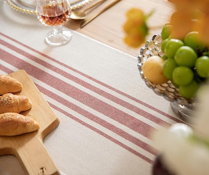 Boho Table Runner for Modern Farmhouse Fall Decor, Dining Table décor 13 x 90 Inch Long with Handcrafted Tassels, Rust and Beige Stripe Table Runner for Home Boho décor