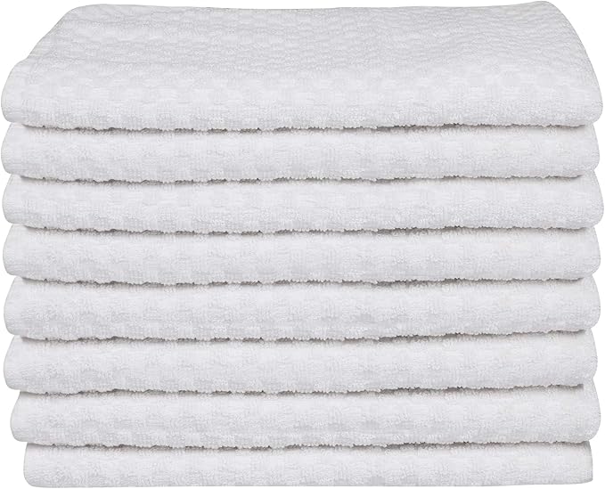 DG Collections Premium Dish Towels for Kitchen, 8 Pack, 15x25 Inch - 100% Cotton Kitchen Towels with Hanging Loop, Highly Absorbent, 400 GSM Bar Mop Cleaning Towels - White
