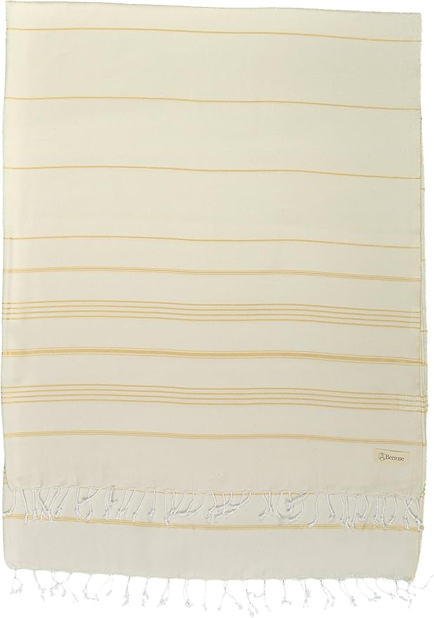 Bersuse Towels Anatolia XL Beach Blanket Throw Blanket Turkish Towel 100% Cotton Extra-Large Quick-Dry Lightweight Premium Peshtemal Towel - 61x82 Inches, Natural Gold (Set of 6)