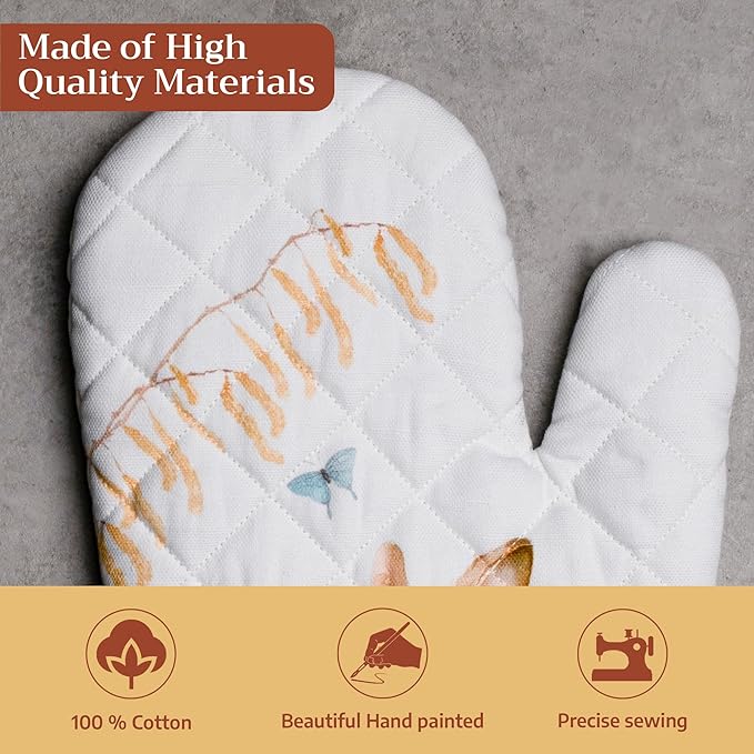 Maison d'Hermine Oven Gloves 100% Cotton Oven Mitt 7" x 13" with Loop Heat Resistant BBQ Cooking Gloves Baking Grilling Gifts for Mothers Day Spring/Summer (Pack of 1, Easter Dew)
