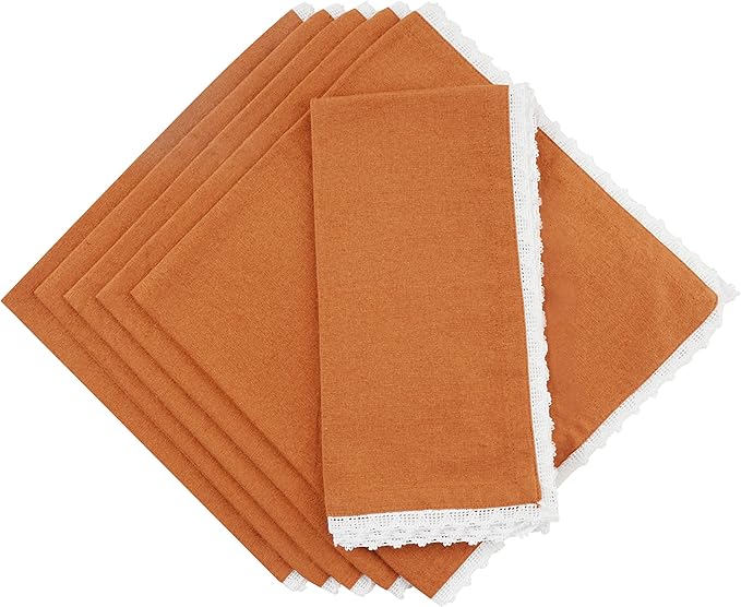 NATURALCRAFT 20X20 inch Oversized cloth Napkins Cotton linen 12 Pack Premium Quality Mitered Corners With Elegant Lace for Everyday Use Napkins are Pre Shrunk And Good Absorbency With Lace (RUST LACE)