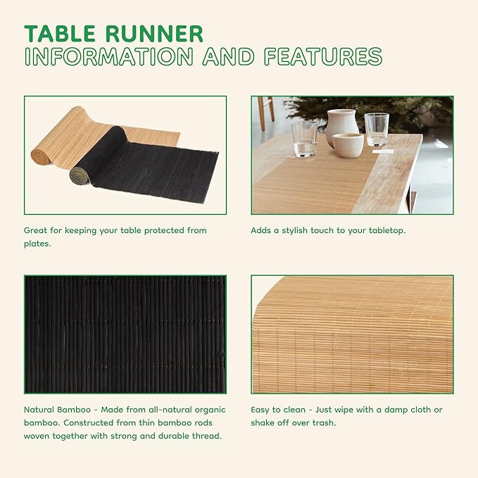 BambooMN Black Bamboo Matchstick Natural Table Runner, Home Décor, 2 Pieces