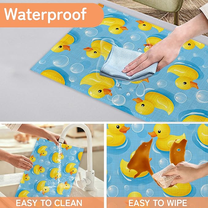 Cute Duck Table Mats Set of 6,Non-Slip Washable Placemats for Restaurant Home Kitchen Dinner Table 12x18Inch