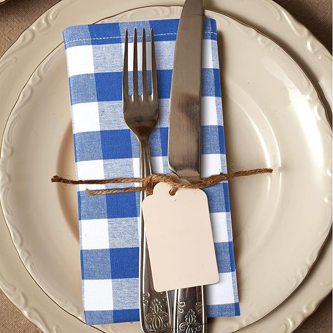 Urban Villa Cotton Dinner Napkins Set of 6, Highly Absorbent 20x20 Inches Premium Cloth Napkins Hotel Quality Reusable & Washable Table Dinner Napkins for Home & Weddings - Blue/White, Checks