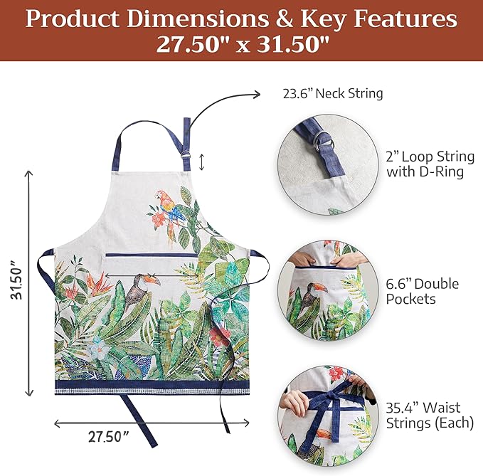 Maison d' Hermine 100% Cotton Apron for women with Pocket Kitchen Chef Apron for Men Cooking Mothers Day Gifts