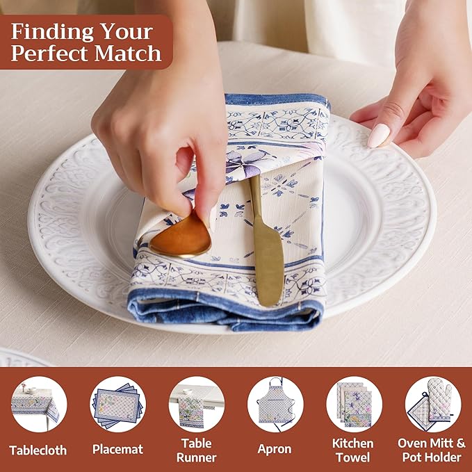 Maison d' Hermine Cloth Napkins Set of 4 100% Cotton Everyday Reusable Square Napkins Cloth Washable Dinner Party Wedding Restaurant Gifts for Mothers Day Spring/Summer (Faience, 20" x 20")
