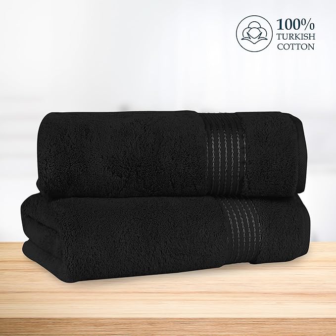 Mocassi Luxury 100% Turkish Cotton 2-Pack Bath Towel Set- Ultra Soft, Quick Dry Highly Absorbent 27 x 54 inch Premium Spa Hotel Quality 2PC Bath Towels - Luxurious Soft Bathroom Towels, Black