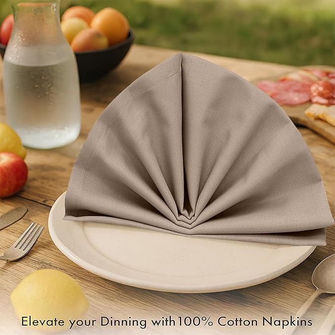 Ruvanti Cloth Napkins Set of 6, 100% Cotton High GSM 18x18 Inches Soft, Washable, Highly Durable & Absorbent, Perfect for Parties, Christmas, Thanksgiving Dinners – Light Taupe