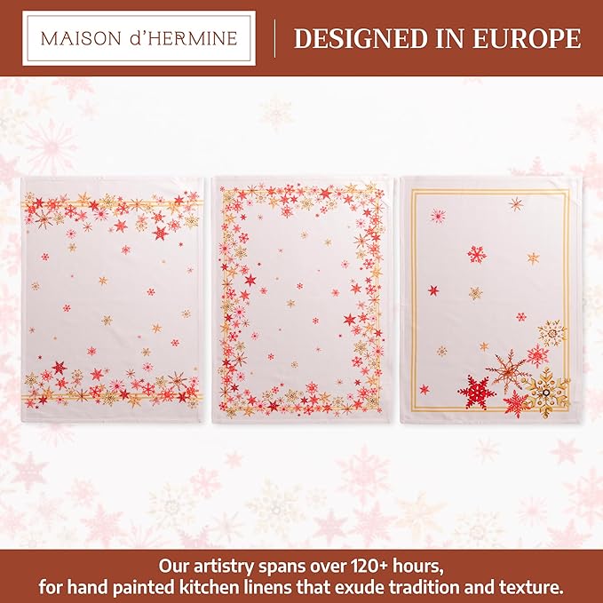 Maison d' Hermine Kitchen Towels Set of 3 100% Cotton 20" x 27.5" Reusable Cloth Tea Dish Towels Absorbent with Hanging Loop for Kitchen Dining Thanksgiving Christmas Decorations (Crystal Star)