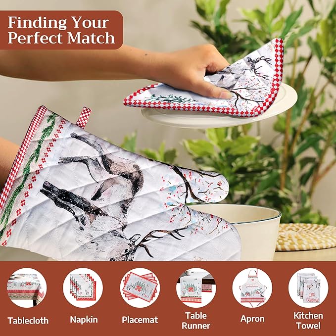 Maison d' Hermine Pot Holders 100% Cotton Heat Resistant Potholders 8" x 8" Hot Pads with Loop for Thanksgiving Christmas Decorations BBQ Cooking Baking Handling Hot Pans (Pack of 1, Rural Christmas)