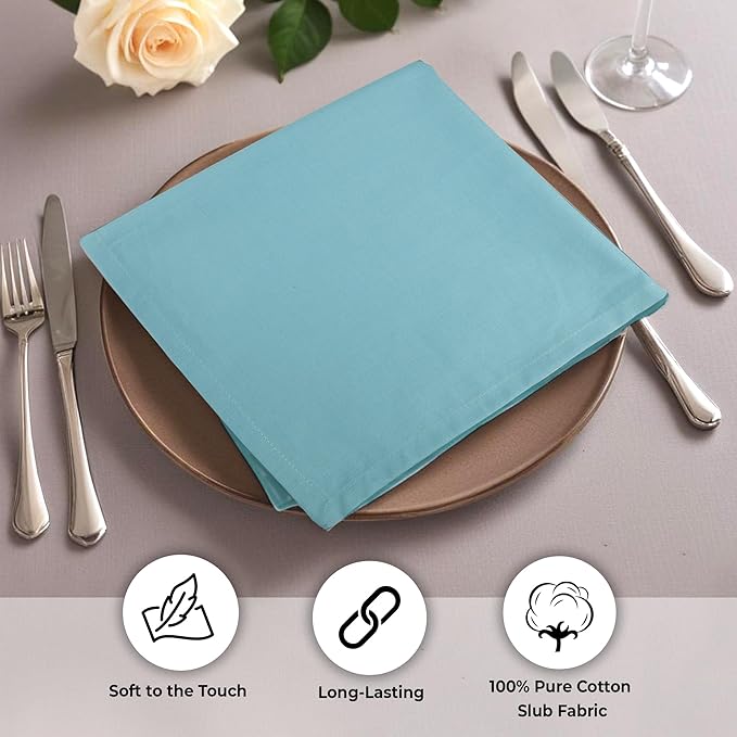 Urban Villa Easter Dinner Napkins Solid Slub Set of 6 Aqua Color Dinner Napkins Over Sized 20X20 in Cloth Napkins Cotton Cloth Napkins Premium Quality with Mitered Corners Ultra Soft DinnerNapkins