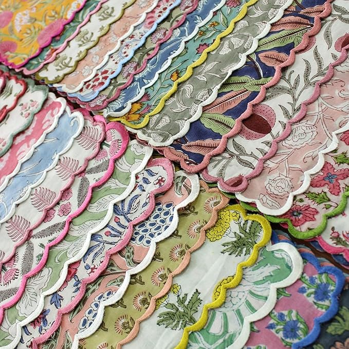 Ridhi Hand Block Print Assorted 18" x 18" (Set of 8) Embroidery Table Napkins Reusable Cotton Dinner Napkins for Weddings, Parties, Everyday Dining Gift for Spring, Easter, Valentine