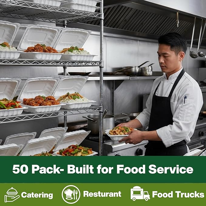 Hinged Take-Out Containers 9″ x 9″ BPA Free, Clamshell To Go Boxes Recyclable, Microwave & Freezer Safe Food Storage Boxes for Restaurants, Catering - Cake Slice Container - White
