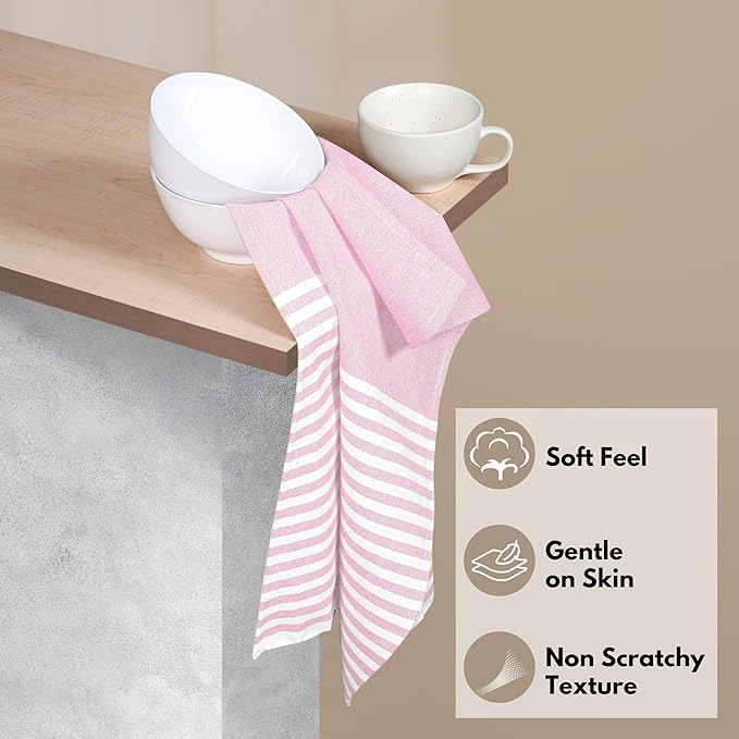 Pink Stripe Cloth Napkins 4 Pack, 18x18 Inches, 100% Cotton, Machine Washable Table Linen, Durable, Reusable Fabric for Everyday Meals, Farmhouse, Spring Easter Dining, Baby Pink