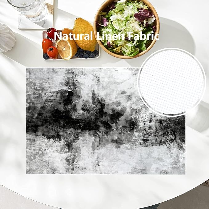Batmerry Grey Grunge Cement Placemats, Gray Shabby Grunge Retro Wall Abstract Washable Linen Table Mats for Kitchen Table Double Insulation Decor Dining Set Indoor Outdoor 12X18 in Set of 6