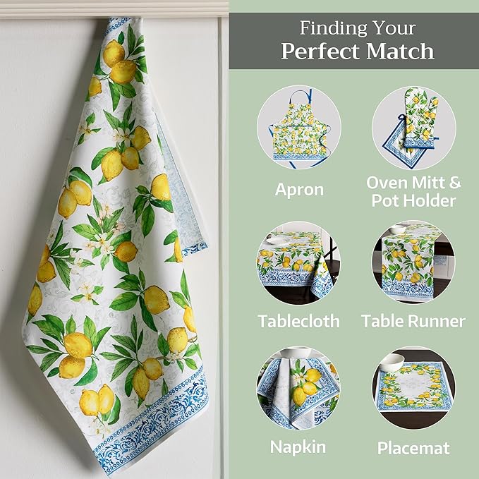 Maison d' Hermine Kitchen Towels Set of 3 100% Cotton 27.50" x 20" Reusable Cloth Tea Dish Towels Absorbent with Hanging Loop for Kitchen Gifts for Mothers Day Spring/Summer (Cedrat)