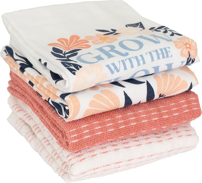 Ritz 100% Cotton Kitchen Towels, Floral Tulip Spring – 16"x26" – Absorbent Dish Towels for Drying & Cleaning – Soft & Durable (Set of 4)