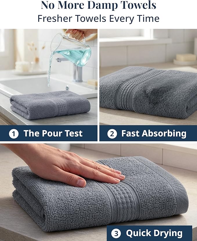 LANE LINEN Hand Towels for Bathroom - 6 Pack (16" x 28"), 100% Cotton Face Towel Set - Soft, Fade & Shrink Resistant - Hotel & Spa Inspired Hand Towels for Bathroom for Modern Family Homes - Cool Grey
