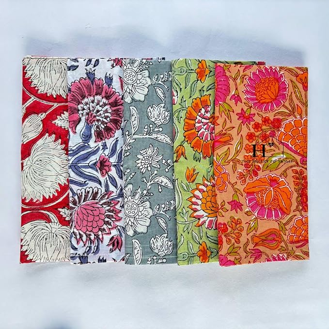 Assorted Mix and Match Hand Block Floral 100% Cotton Cloth Napkins Perfect for Kids,Wedding Events,Home Parties and Dining Table-Zero Waste Napkins