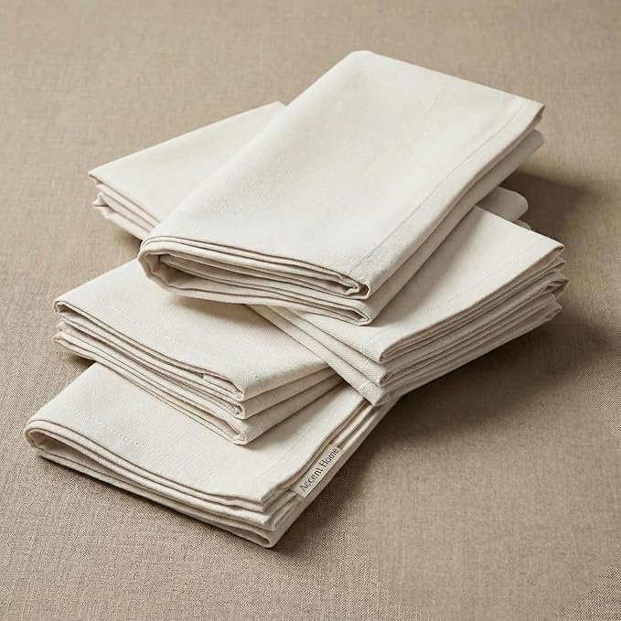 ACCENTHOME Accent Home 100% Cotton Napkins, Delicate Cloth Napkins for Dinners, Parties and Weddings，18 x 18 Inch Set of 12 - Ivory