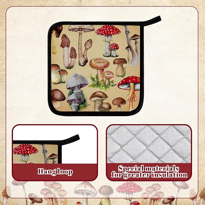 Bencailor 12 Pcs Pot Holders with Pocket Kitchen Hot Potholders Hot Pad Oven Mitts Cookie Bag Oven Gloves for Kitchen Gift Baking Cooking(Colorful,Mushroom)