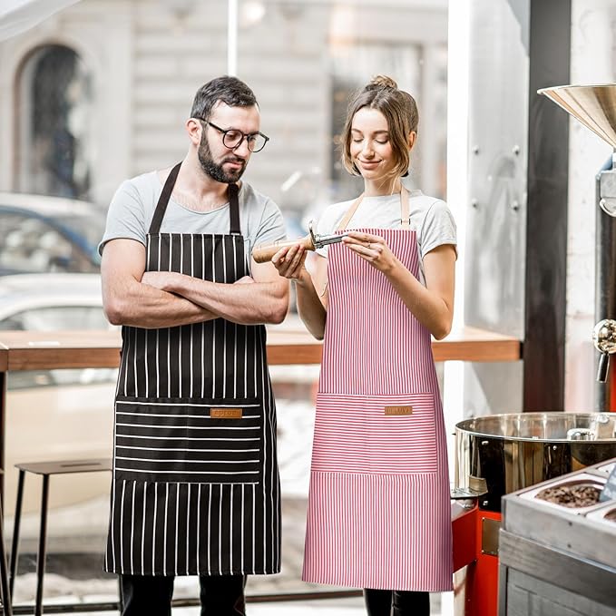 BeLuyi 2 Pack Adjustable Bib Apron with 2 Pockets Chef Cooking Kitchen Restaurant Aprons for Women Men