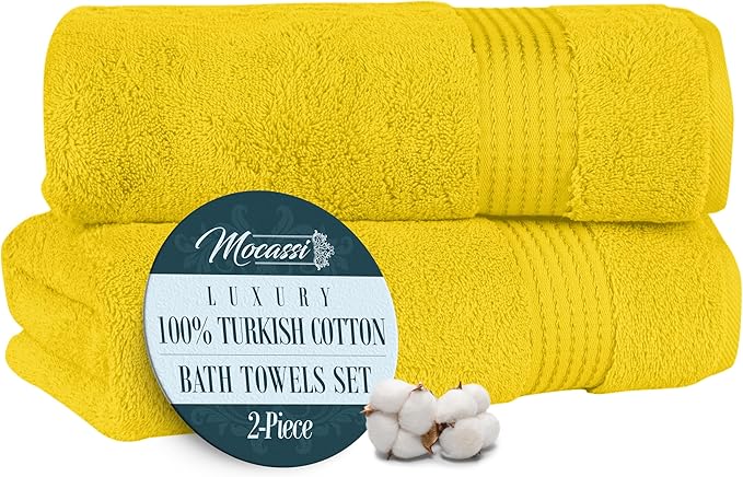 Mocassi Luxury 100% Turkish Cotton 2-Pack Bath Towel Set- Ultra Soft, Quick Dry Highly Absorbent 27 x 54 inch Premium Spa Hotel Quality 2PC Bath Towels - Luxurious Soft Bathroom Towels, Yellow
