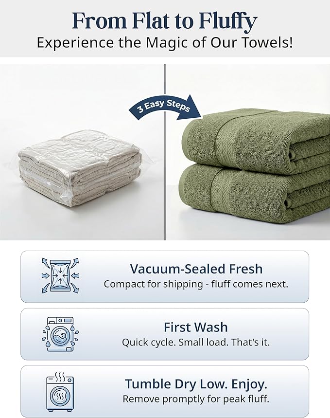 LANE LINEN Luxury Cotton Bath Towel Pack of 16 - Softer, Highly Absorbent & Durable - 4 Bath, 8 Wash cloths, 4 Hand Towels for Bathroom - Premium Look, Spa Quality, Solid Dyed Towels - Oil Green