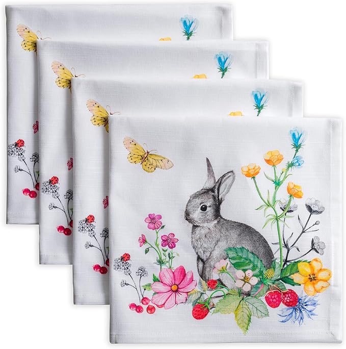 Maison d' Hermine Cloth Napkins Set of 4 100% Cotton Everyday Reusable Square Napkins Cloth Washable Dinner Party Wedding Restaurant Gifts for Mothers Day Spring/Summer (Printemps, 20" x 20")
