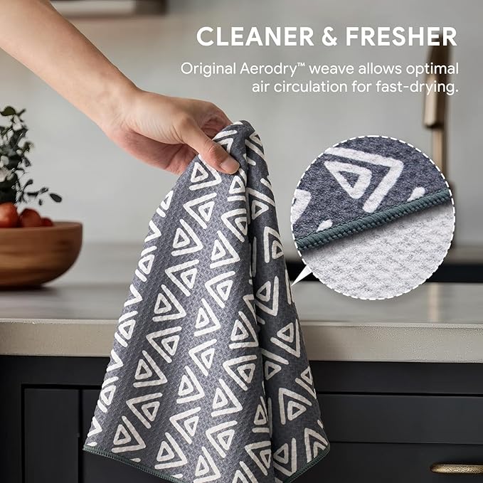 RECYCO Waffle Kitchen Towel Set of 2 - Quick Dry Microfiber Sustainable Dish Towels - Ultra Absorbent Reusable Cleaning Tea Towels - Lightweight Hand Towels,16”x 28”, Neutral Boho