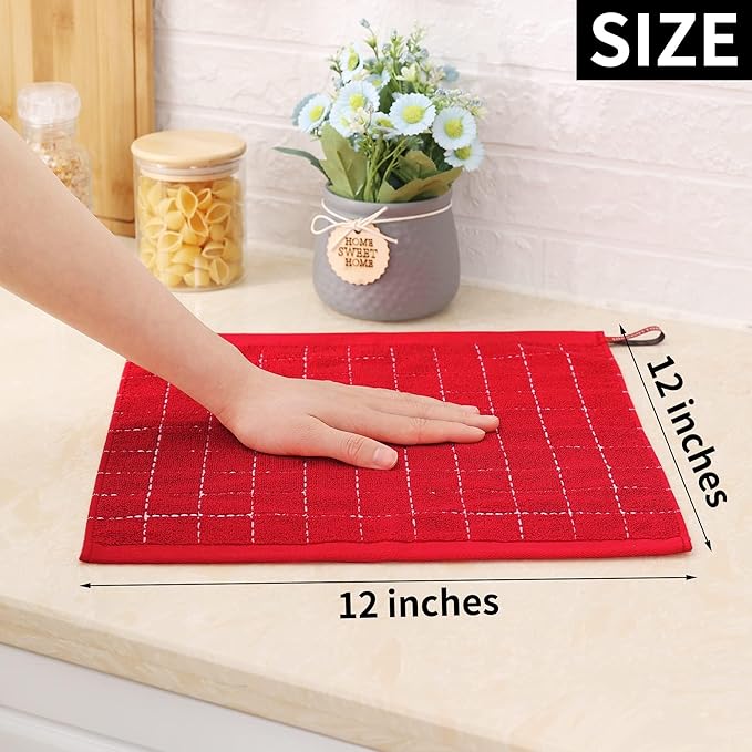 Homaxy 100% Cotton Terry Kitchen Dish Cloths, Ultra Soft and Absorbent Dish Towels for Kitchen, Suitable for Drying and Washing Dishes, 4 Pack, 12 x 12 Inches, Red