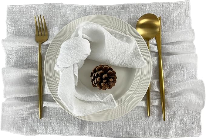 EHLDekol Gauze Cloth Napkins 6 Pack 16x16 Inches 100% Natural Soft Cotton Weddings Decorative Parties Family Everyday Use Bulk Linen Dinner Napkins (White, 6 Pack)