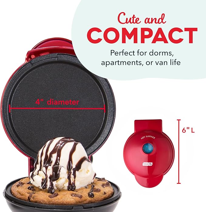 Dash Mini Maker Griddle - Compact Griddle for Creative Homemade Treats - PTFE nonstick surface, Quick Heat-Up System & Space-Saving Design - Red