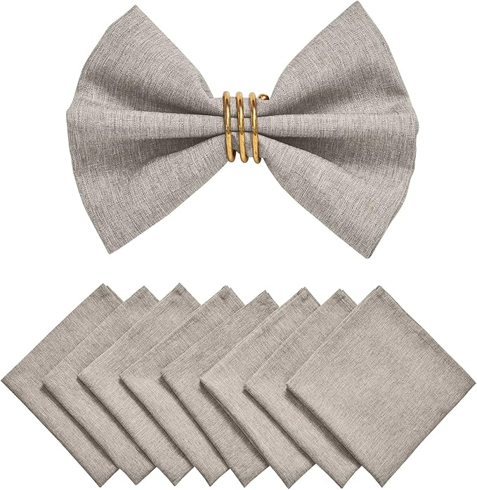Cloth Napkin Set of 8 Square Washable Reusable Linen Fabric Polyester for Kitchen Dinner Dining Restaurants Wedding Party Banquet Table(Flaxen/17x17 Inch)
