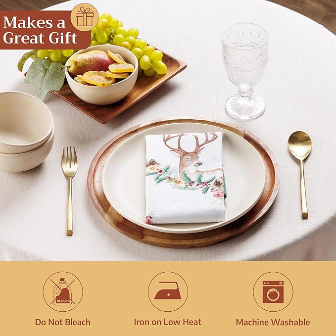 Maison d' Hermine Cloth Napkins Set of 4 100% Cotton Everyday Reusable Square Napkins Cloth Washable Dinner Party Wedding Restaurant Gifts for Mothers Day Spring/Summer (Xmas, 18" x 18")