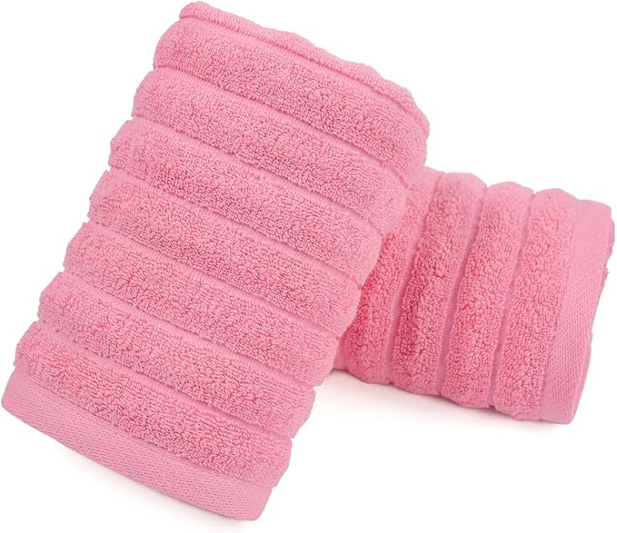 Jacquotha 2-Pack Hand Towels for Bathroom (Pink) Ribbed – Cotton Face Towel for Women Girls, 13” x 29”, Soft and Quick Drying 480 GSM